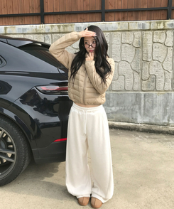 저렴이NO 웰론 충전재 후드 경량패딩 집업 휴대용 파우치 세트 베이지