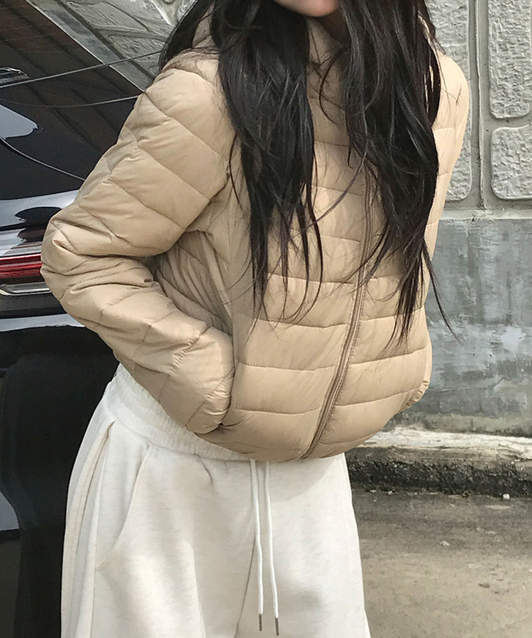 저렴이NO 웰론 충전재 후드 경량패딩 집업 휴대용 파우치 세트 베이지
