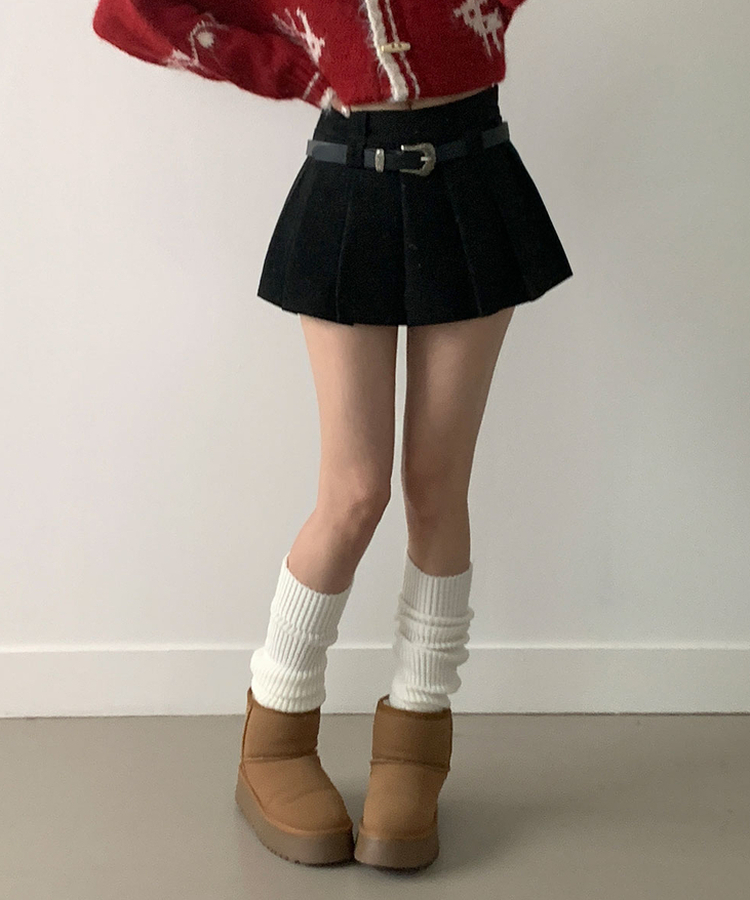 루미 코듀로이 양면 플리츠 핀턱 미니 지퍼 속바지내장 스커트 팬츠벨트세트