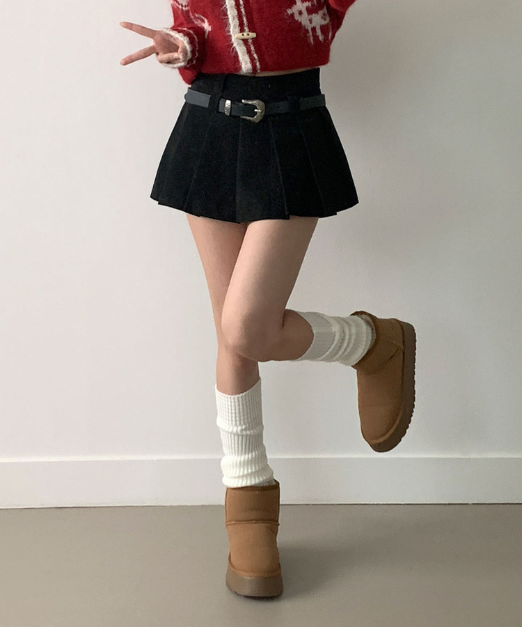 루미 코듀로이 양면 플리츠 핀턱 미니 지퍼 속바지내장 스커트 팬츠벨트세트