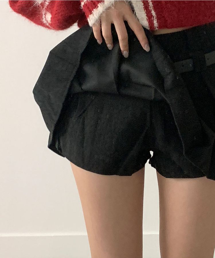 루미 코듀로이 양면 플리츠 핀턱 미니 지퍼 속바지내장 스커트 팬츠벨트세트