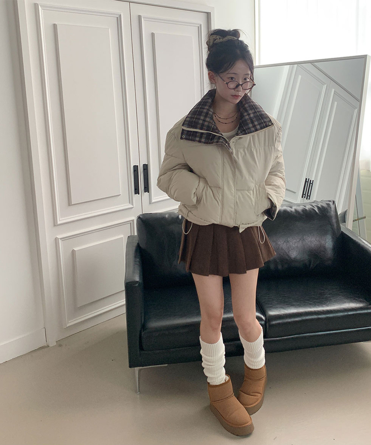 루미 코듀로이 양면 플리츠 핀턱 미니 지퍼 속바지내장 스커트 팬츠벨트세트