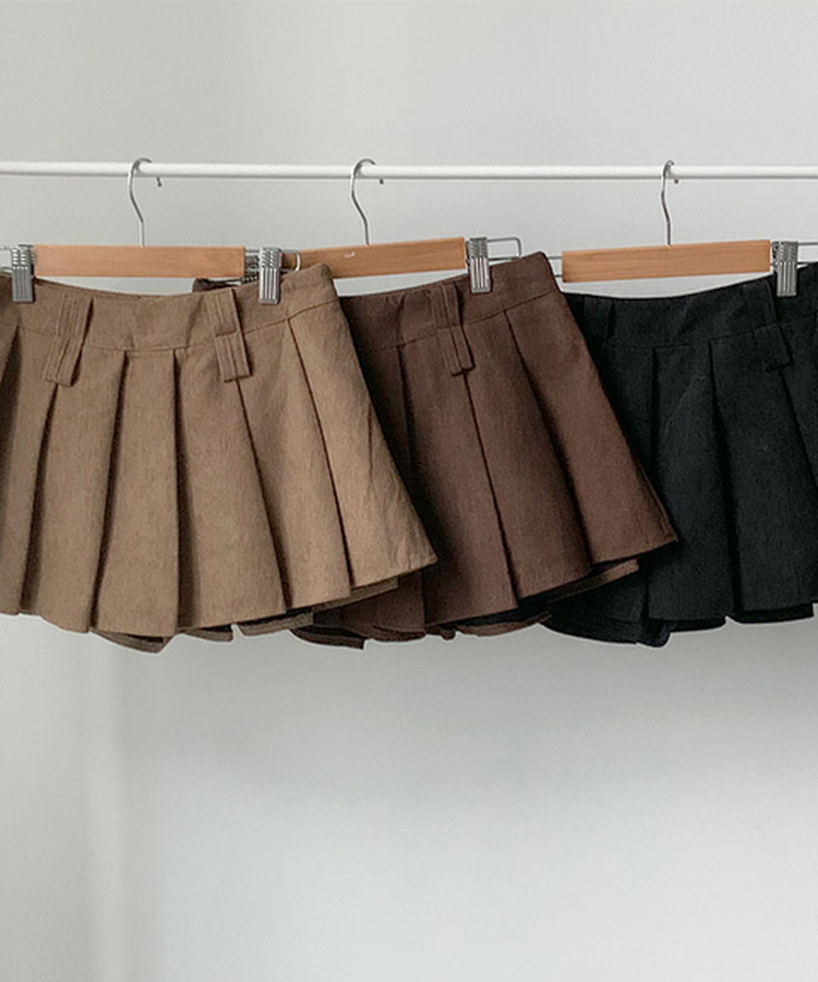 루미 코듀로이 양면 플리츠 핀턱 미니 지퍼 속바지내장 스커트 팬츠벨트세트