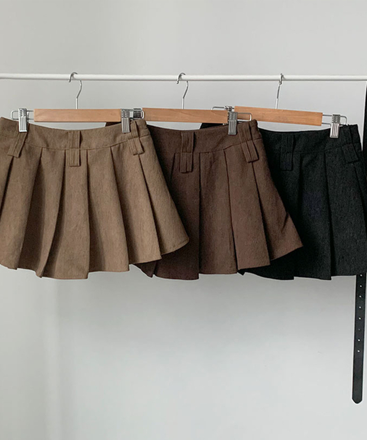 루미 코듀로이 양면 플리츠 핀턱 미니 지퍼 속바지내장 스커트 팬츠벨트세트