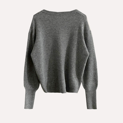 토시 캐시미어 버튼 소매 울 브이넥 긴팔니트