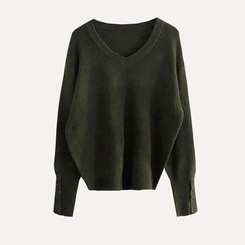 토시 캐시미어 버튼 소매 울 브이넥 긴팔니트