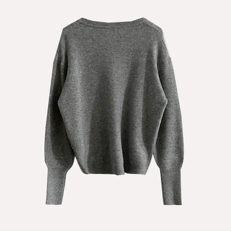 토시 캐시미어 버튼 소매 울 브이넥 긴팔니트