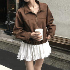 スエードセミクロップバンディングジャンパー BROWN