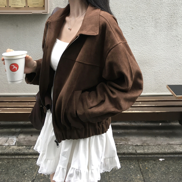 スエードセミクロップバンディングジャンパー BROWN