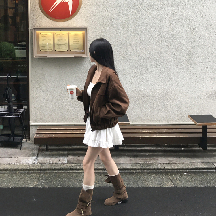 スエードセミクロップバンディングジャンパー BROWN