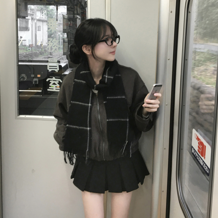 スエードセミクロップバンディングジャンパー CHARCOAL