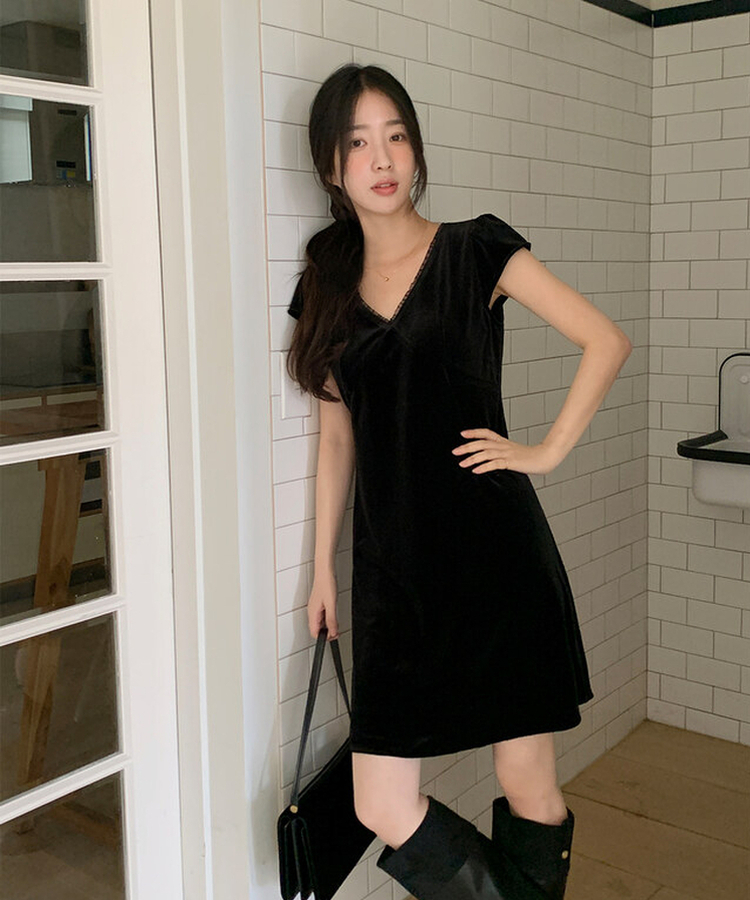 ーベルベットレースワンピース｜ロングワンピース｜韓国