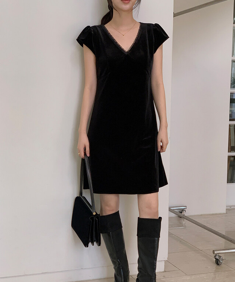 ーベルベットレースワンピース｜ロングワンピース｜韓国