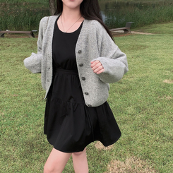 겨울준비 시작아방이 울 루즈핏 브이넥 세미크롭 가디건 그레이