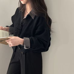 겨울준비 시작아방이 울 루즈핏 브이넥 세미크롭 가디건 블랙