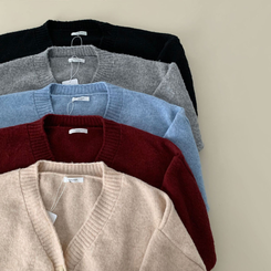 겨울준비 시작아방이 울 루즈핏 브이넥 세미크롭 가디건