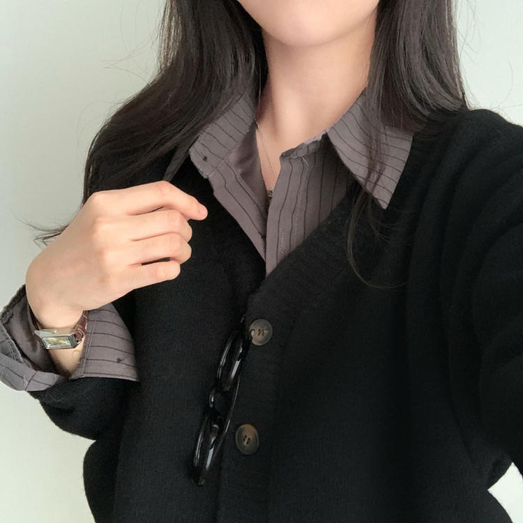 겨울준비 시작아방이 울 루즈핏 브이넥 세미크롭 가디건 블랙