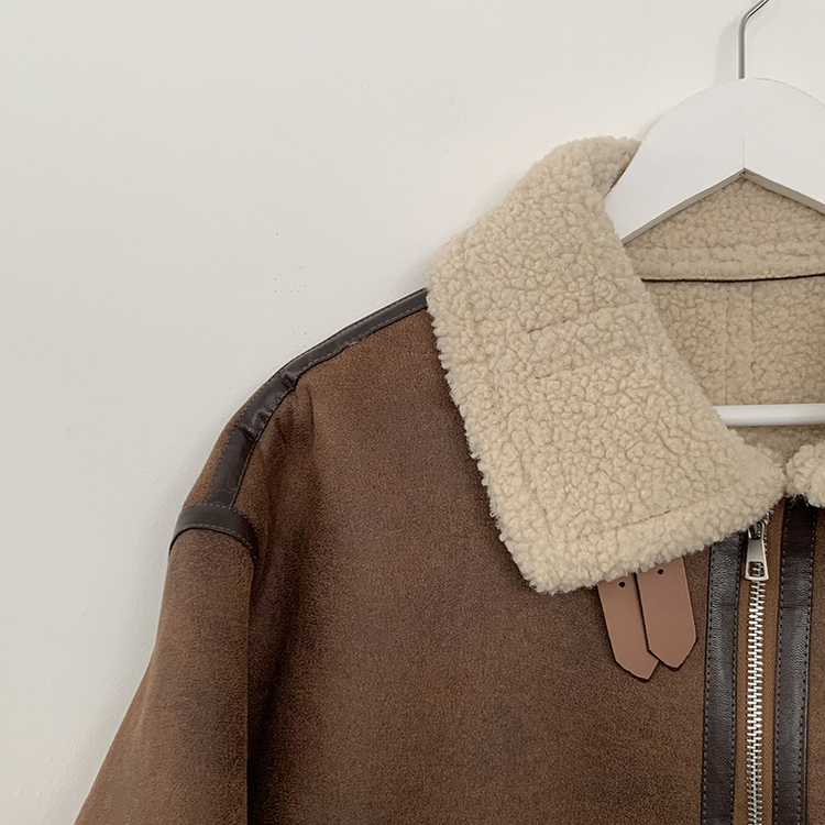 오버핏 양털안감 빈티지 레더 스웨이드 퍼카라 버클 무스탕 자켓