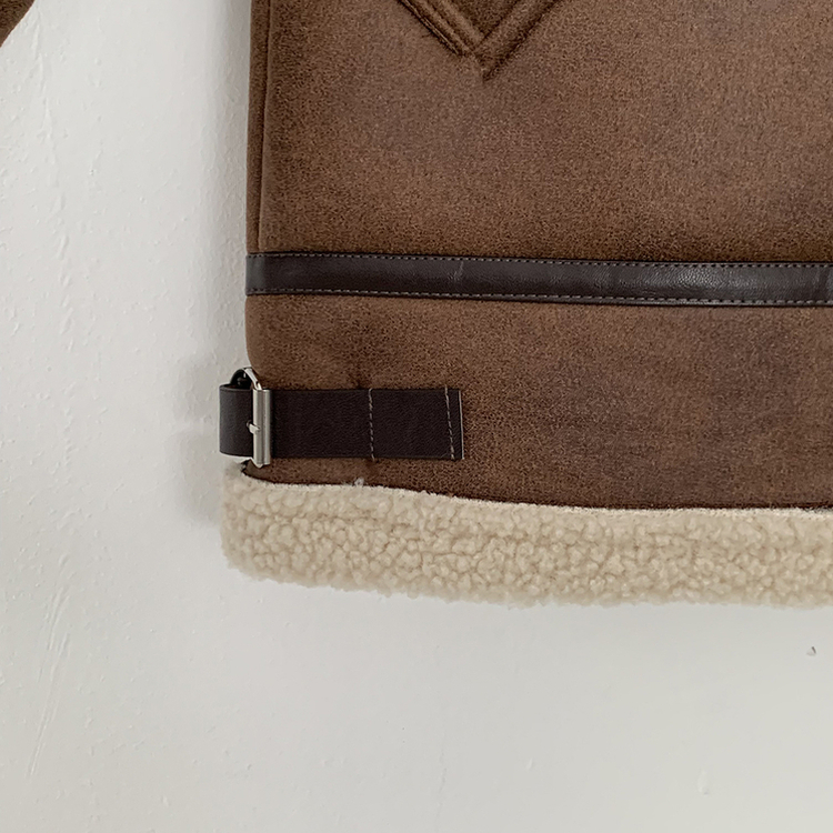 오버핏 양털안감 빈티지 레더 스웨이드 퍼카라 버클 무스탕 자켓