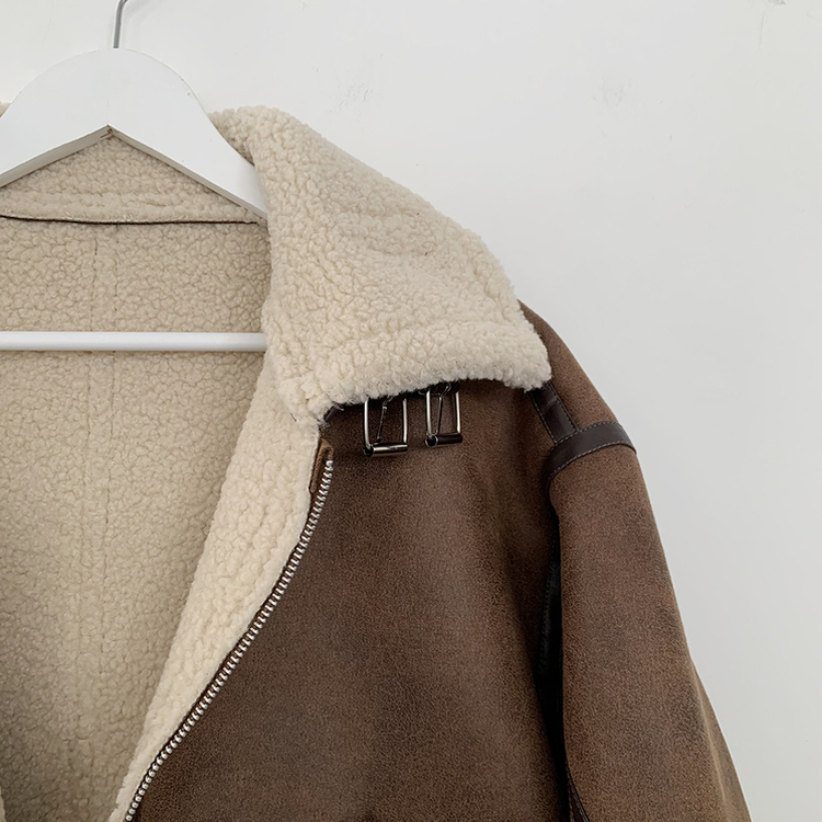 오버핏 양털안감 빈티지 레더 스웨이드 퍼카라 버클 무스탕 자켓