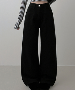 기모버전블랙코튼뒷포켓포인트일자와이드팬츠 블랙