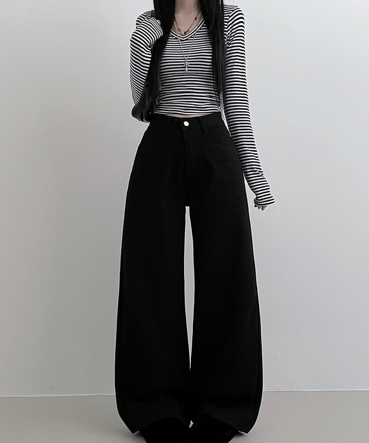 기모버전블랙코튼뒷포켓포인트일자와이드팬츠 블랙