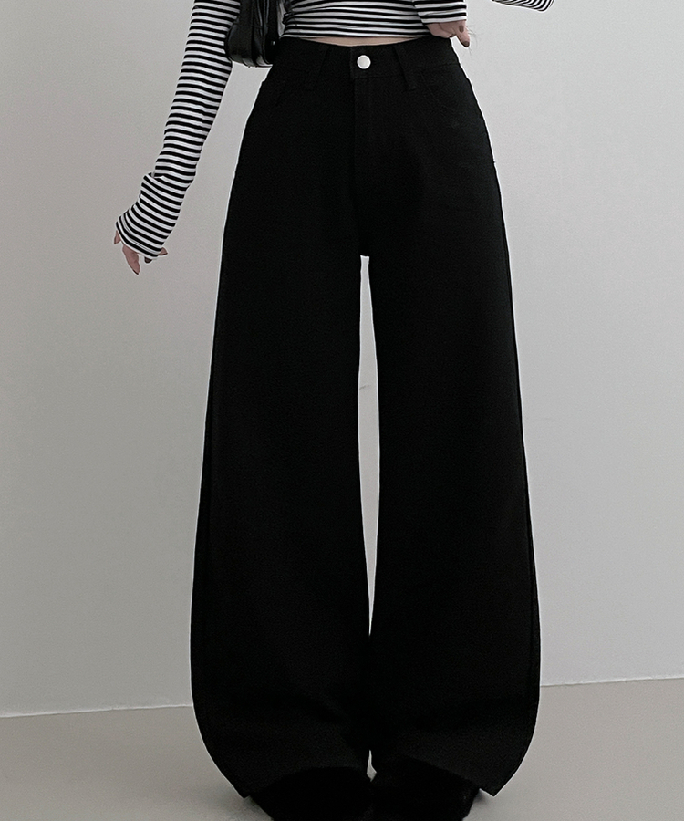 기모버전블랙코튼뒷포켓포인트일자와이드팬츠 블랙