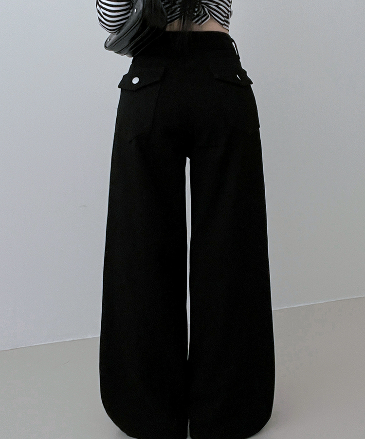 기모버전블랙코튼뒷포켓포인트일자와이드팬츠 블랙