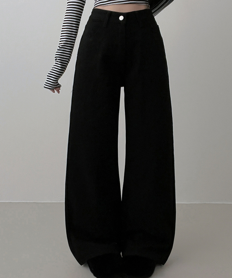 기모버전블랙코튼뒷포켓포인트일자와이드팬츠 블랙