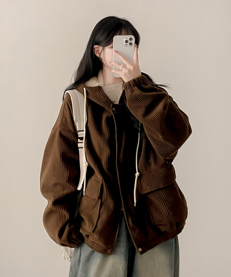 コーデュロイボアファーフードジャンパー｜ジャンパー｜韓国