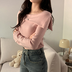 オフショルダークロップ長袖Tシャツ PINK