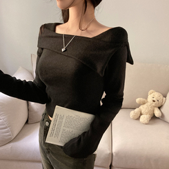 オフショルダークロップ長袖Tシャツ BLACK