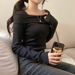 オフショルダークロップ長袖Tシャツ BLACK