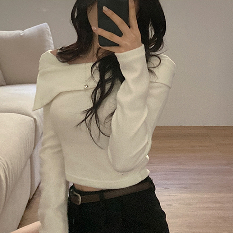 オフショルダークロップ長袖Tシャツ IVORY