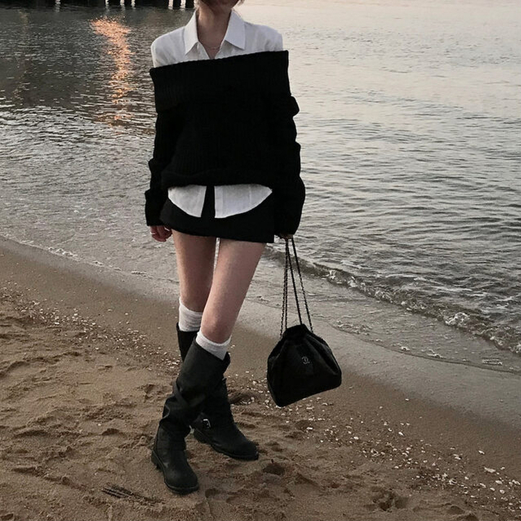 2WAYムードフローバイカーブーツ BLACK