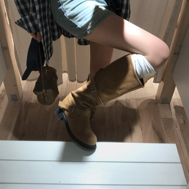 2WAYムードフローバイカーブーツ BEIGE