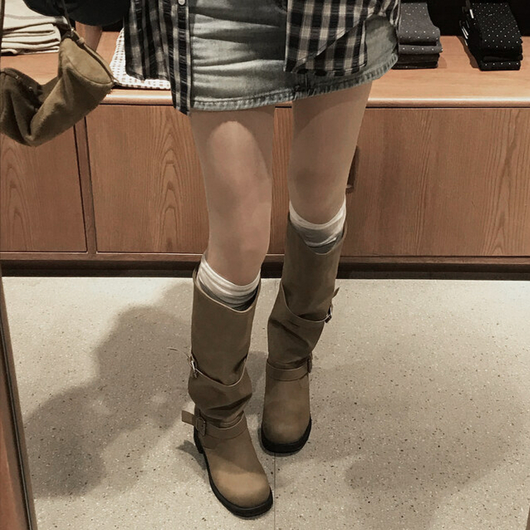 2WAYムードフローバイカーブーツ BEIGE