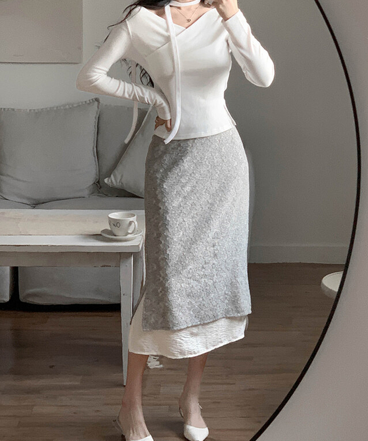 レースレイヤードロングスカート｜ミディ/ロングスカート｜韓国