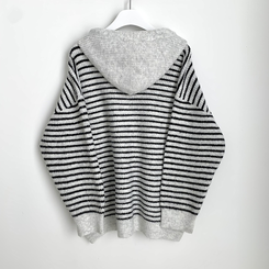 폭닥따뜻 배색 단가라 스트라이프 버튼 오버핏 울 후드 니트가디건