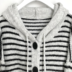 폭닥따뜻 배색 단가라 스트라이프 버튼 오버핏 울 후드 니트가디건