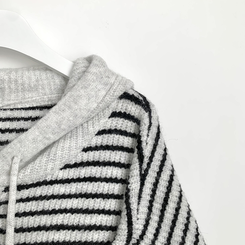 폭닥따뜻 배색 단가라 스트라이프 버튼 오버핏 울 후드 니트가디건