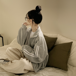 양면 후리스 펜던트 와펜 포인트 트랙 두줄 하이넥 카라 투웨이 오버핏 집업 메란지