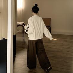 양면 후리스 펜던트 와펜 포인트 트랙 두줄 하이넥 카라 투웨이 오버핏 집업 크림