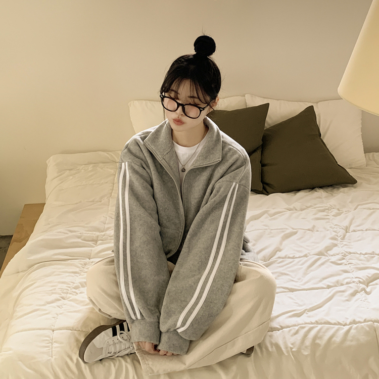 양면 후리스 펜던트 와펜 포인트 트랙 두줄 하이넥 카라 투웨이 오버핏 집업 메란지