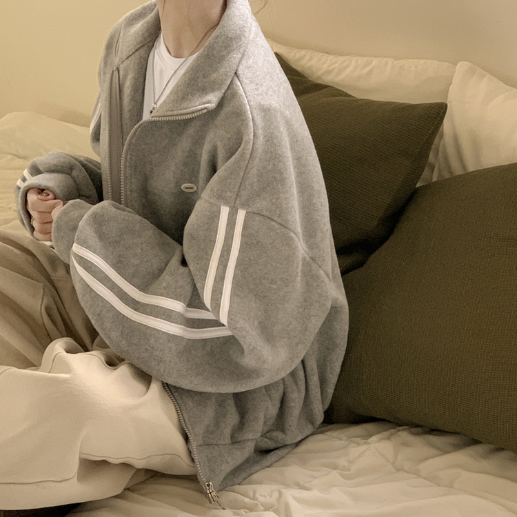 양면 후리스 펜던트 와펜 포인트 트랙 두줄 하이넥 카라 투웨이 오버핏 집업 메란지