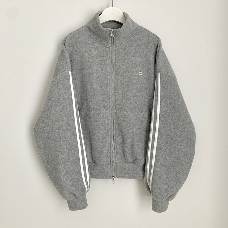 양면 후리스 펜던트 와펜 포인트 트랙 두줄 하이넥 카라 투웨이 오버핏 집업