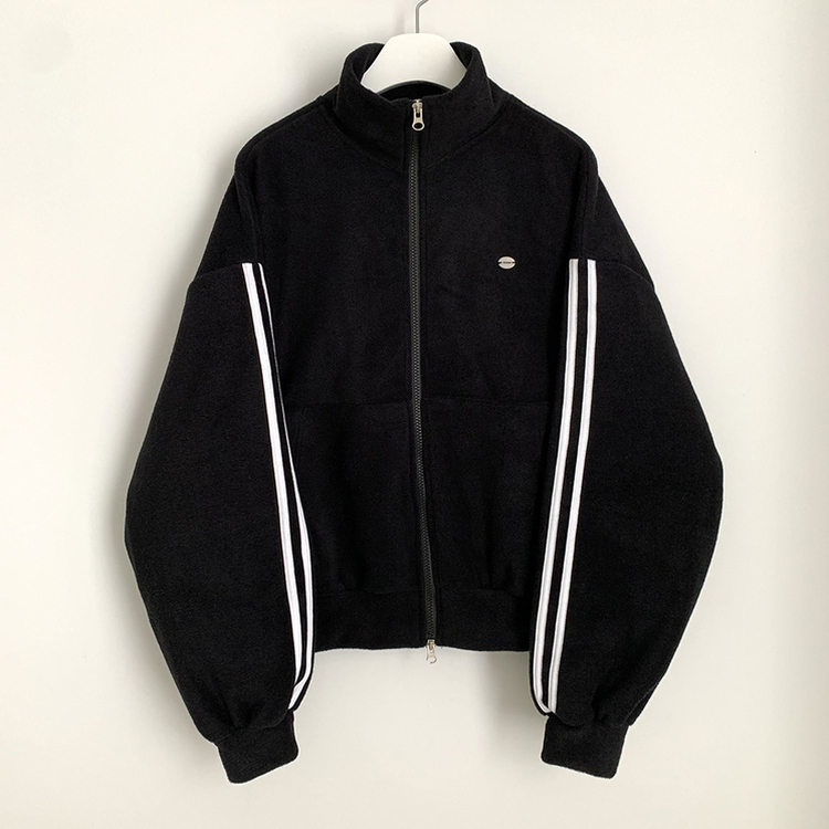 양면 후리스 펜던트 와펜 포인트 트랙 두줄 하이넥 카라 투웨이 오버핏 집업