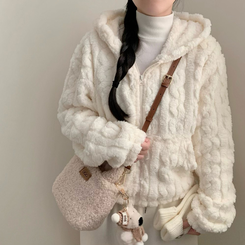 소프트 후드 후리스 플리스 자켓 집업 겨울 겨울옷 뽀글이 양털 보온 후드집업 꽈배기 아이보리