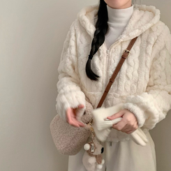 소프트 후드 후리스 플리스 자켓 집업 겨울 겨울옷 뽀글이 양털 보온 후드집업 꽈배기 아이보리