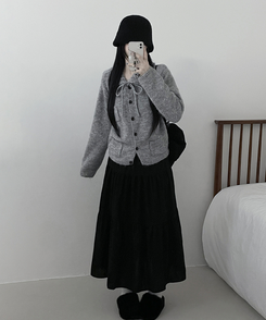 썸포켓꽈배기카라리본스트랩루즈핏니트가디건 그레이